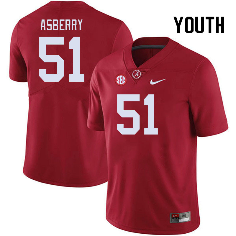 Youth #51 Noland Asberry Alabama Crimson Tide College Footabll Jerseys Stitched Sale-Crimson